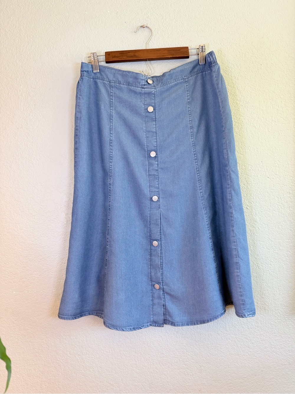 Adrienne Vittadini Button Front Retro 70s A-Line Hippie Boho Blue Midi Skirt L - Picture 2 of 7